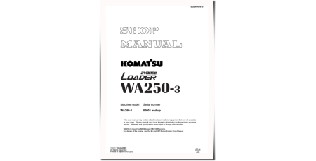 WA250-3 Wheel Loaders and WA250PT-3 Parallel Tool Cariers (Japan) Workshop Manual (SEBM005910)