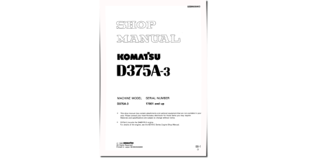 D375A-3 (SN: 17001-17500) Crawler Dozers (Japan) Workshop Manual (SEBM008403)