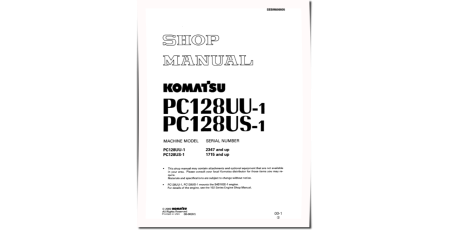 PC128US-1 (SN from 01715) and PC128UU-1 (SN from 02347) Crawler Excavators (Japan) Workshop Manual (SEBM009805)