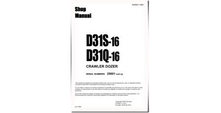 D31Q-16 (SN from 25001) and D31S-16 (SN from 25001) Crawler Dozers (Japan) Workshop Manual (SEBM0113B01)