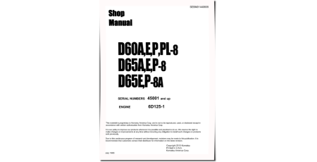 D60A-8,D60E-8,D60P-8,D60PL-8,D65A-8,D65E-8,D65P-8 Crawler Dozers w.6D125-1 engines (Japan) Workshop Manual (SEBM01440809)