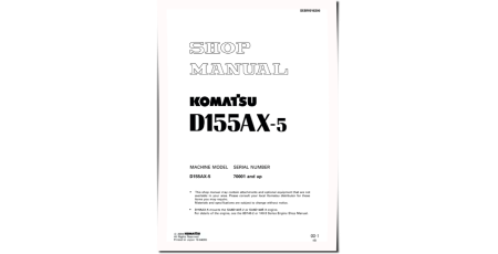 D155AX-5 (SN: 70001-76000) Crawler Dozers (Japan) Workshop Manual (SEBM016206)