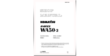 WA50-3 (SN from 21450) 4WD Wheeled Loaders (Japan) Workshop Manual (SEBM017803)