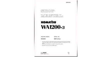 WA1200-3 and WA1200-3-A 4WD Wheeled Loaders (Japan) Workshop Manual (SEBM018225)