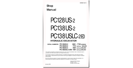 PC128US-2 (SN: 5001-), PC138US-2 (SN: 4501-), PC138USLC-2 (SN: 1001-) Crawler Excavators Workshop Manual (SEBM018419)