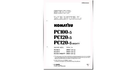 PC100-5 (SN:28001-), PC120-5 (SN:30001-), PC120-5 MIGHTY (SN: 36601-) Crawler Excavators Workshop Manual (SEBM02020508)
