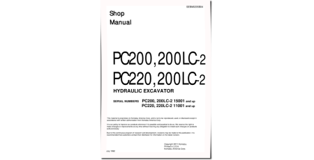 PC200-2, PC200LC-2 (SN:15001-), PC220-2, PC220LC-2 (SN:11001-) Crawler Excavators (Japan) Workshop Manual (SEBM0205B04)
