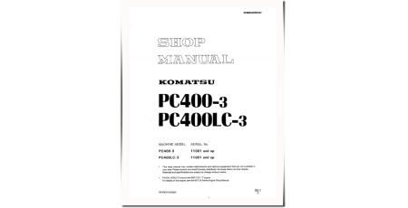 PC400-3 and PC400LC-3 (SN from 11001) Crawler Excavators (Japan) Workshop Manual (SEBM02080307)