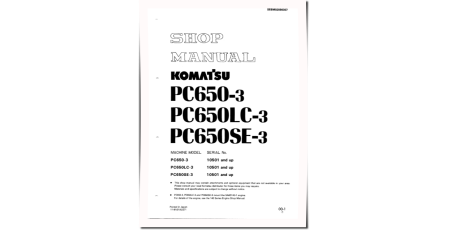 PC650-3, PC650LC-3, PC650SE-3 (SN: 10501-) Crawler Excavators (Japan) Workshop Manual (SEBM02090307)