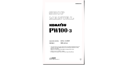 PW100-3 (SN from 01890) Wheeled Excavators (Japan) Workshop Manual (SEBM020D0304)