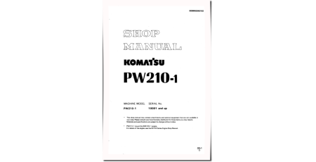 PW210-1 (SN from 10001) Wheeled Excavators (Japan) Workshop Manual (SEBM020K0102)
