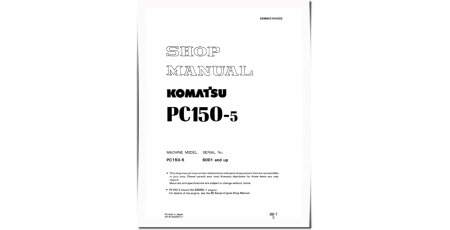 PC150-5 (SN from 06001) Crawler Excavators (Japan) Workshop Manual (SEBM021K0502)