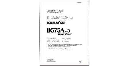 Super Dozer D575A-3 (SN from 10101) Crawler Dozers (Japan) Workshop Manual (SEBM022003)