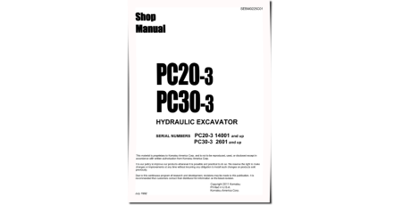 PC20-3 (SN: 14001-18000) and PC30-3 (SN: 02601-06000) Crawler Excavators (Japan) Workshop Manual (SEBM0225C01)