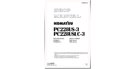 PC228US-3 and PC228USLC-3 (SN: 20001-30000) Crawler Excavators (Japan) Workshop Manual (SEBM023104)