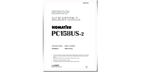 PC158US-2 and PC158USLC-2 (SN from 10001) Crawler Excavators (Japan) Workshop Manual (SEBM026504)
