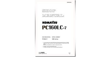 PC160LC-7 (SN from 10001) Crawler Excavators (Japan) Workshop Manual (SEBM028606)