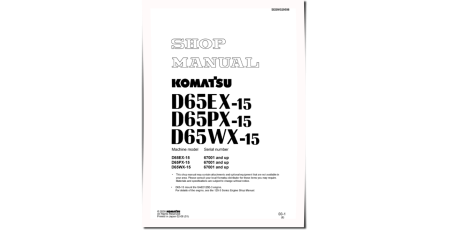 D65EX-15, D65PX-15, D65WX-15 (SN from 67001) Crawler Dozers with 6D125E-3 engines (Japan) Workshop Manual (SEBM029508)