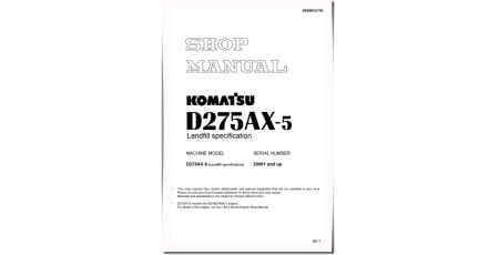 D275AX-5 Landfill specification (SN from 20001) Crawler Dozers (Japan) Workshop Manual (SEBM032700)