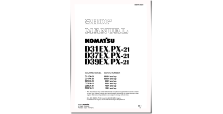 D31EX-21, D31PX-21, D37EX-21, D37PX-21, D39EX-21 and D39PX-21 Crawler Dozers (Japan) Workshop Manual (SEBM035005)