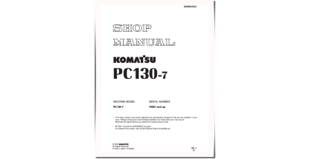 PC130-7K (SN from 70001) Crawler Excavators (United Kingdom) Workshop Manual (SEBM036303)