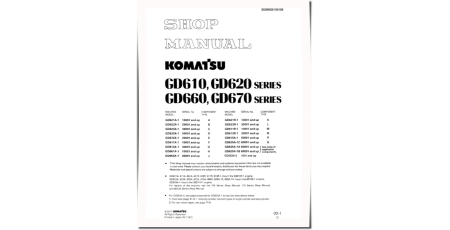 GD611A/R, GD613A/R, GD615A, GD621A/R, GD622A, GD623A/R, GD625A, GD661A, GD663A, GD672A Motor Grader Shop Manual (SEBMG6150109)