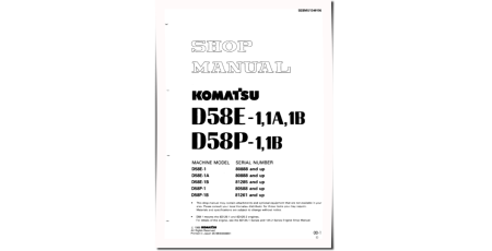 D58E-1, D58E-1A, D58E-1B, D58P-1 and D58P-1B Crawler Dozers (Japan) Workshop Manual (SEBMU1340106)