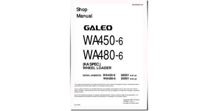 WA450-6 and WA480-6 4WD Wheeled Loaders (USA) Workshop Manual (SEN00809-04D)