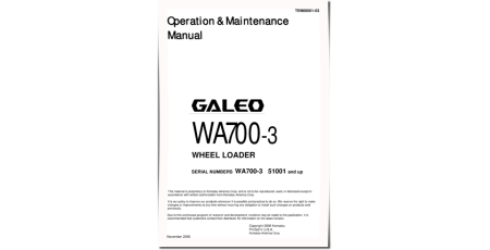 WA700-3 (SN: 51001-51004) 4WD Wheeled Loaders (Japan) Operate and Maintenance manual (TEN00001-03D)