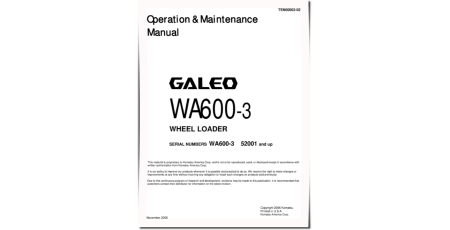 WA600-3 (SN from 52001) 4WD Wheeled Loaders (Japan) Operate and Maintenance manual (TEN00002-02D)