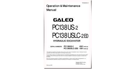 PC138US-2 (SN: 04501-05420), PC138USLC-2 (SN: 01501-01694) Crawler Excavators Operate and Maintenance manual (TEN00003-01)