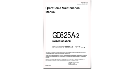 GD825A-2 (SN: 12116-12502) Motor Graders (Japan) Operate and Maintenance manual (TEN00012-00)