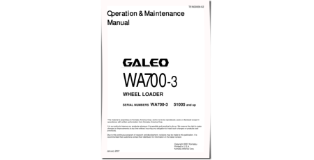 WA700-3 (SN from 51005) 4WD Wheeled Loaders (Japan) Operate and Maintenance manual (TEN00066-02D)