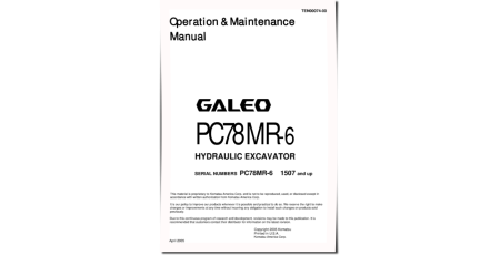 PC78MR-6 (SN: 01507-03252) Crawler Excavators (Japan) Operate and Maintenance manual (TEN00074-00)