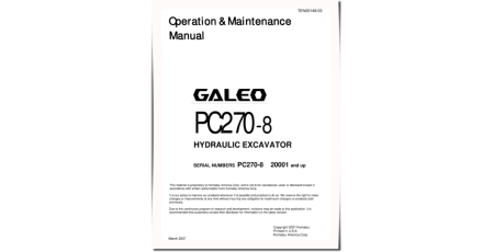 PC270-8 (SN from 20001) Crawler Excavators (Japan) Operate and Maintenance manual (TEN00148-03D)
