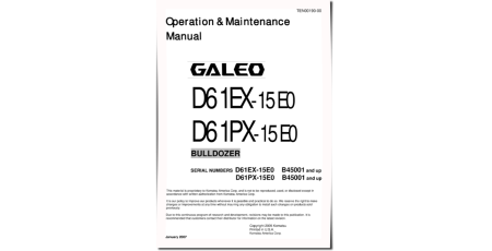 D61EX-15-E0 and D61PX-15-E0 (SN from B45001) Crawler Dozers (Brazilia) Operate and Maintenance manual (TEN00190-00D)