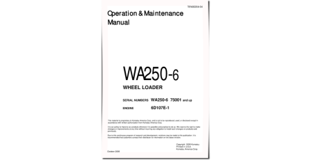 WA250-6 (SN: 75001-75812) 4WD Wheeled Loaders (Japan) Operate and Maintenance manual (TEN00204-04)