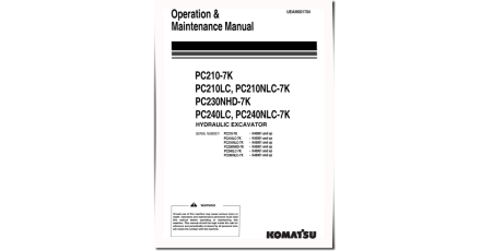 PC210(LC)-7K, PC210NLC-7K, PC230NHD-7K, PC240LC-7K, PC240NLC-7K Crawler Excavators Operate and Maintenance manual (UEAM001704)