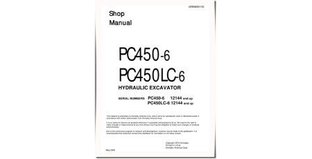 PC450-6 and PC450LC-6 (SN from 12144) Crawler Excavators (Japan) Workshop Manual (UEBM000100)