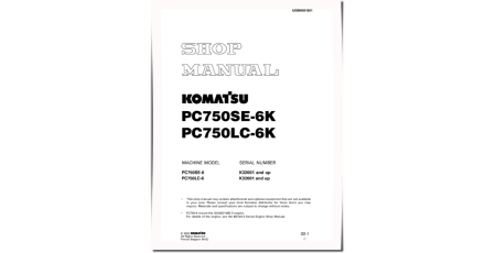 PC750LC-6K and PC750SE-6K (SN from K32001) Crawler Excavators (UK) Workshop Manual (UEBM001801)