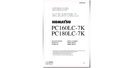 PC160LC-7K (SN from K40001) Crawler Excavators Workshop Manual (UEBM002200)