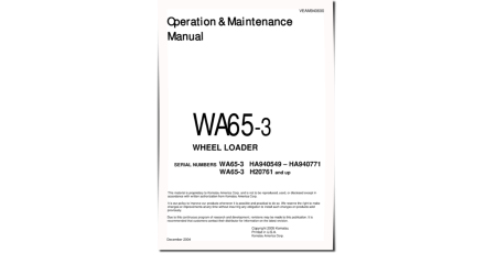 WA65-3 4WD Wheeled Loaders (Germany) Operate and Maintenance manual (VEAD940600)