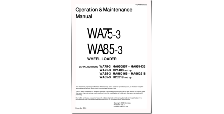 WA75-3 (SN: H21408-) and WA85-3 (SN: H20219-) 4WD Wheeled Loaders (Germany) Operate and Maintenance manual (VEAD950600)