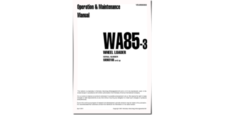 WA85-3 (SN from HA960166) 4WD Wheeled Loaders (Germany) Operate and Maintenance manual (VEAD960600)