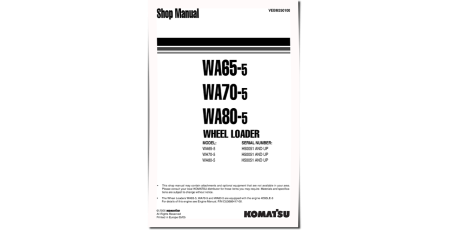 WA65-5 (SN:H50051-), WA70-5 (SN:H50051-) and WA80-5 (SN:H50051-) 4WD Wheeled Loaders Workshop Manual (VEBM250100)