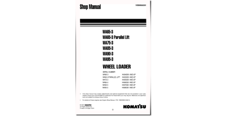 WA65-3, WA75-3, WA85-3, WA90-3 and WA95-3 4WD Wheeled Loaders (Germany) Workshop Manual (VEBM950201)