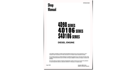 4D106-1, 4D94-1, 4D98-1, Yanmar 4TNE106, 4TNE106T, 4TNE94 and 4TNE98 Diesel Engines Workshop Manual (WEBD4D9801)
