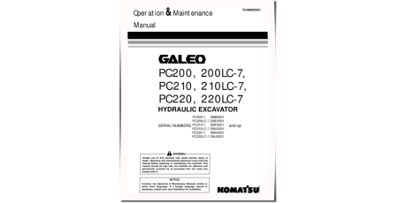 PC200-7, PC200LC-7, PC210-7, PC210LC-7, PC220-7, PC220LC-7 Crawler Excavators Operate and Maintenance manual (YEAM200201S)