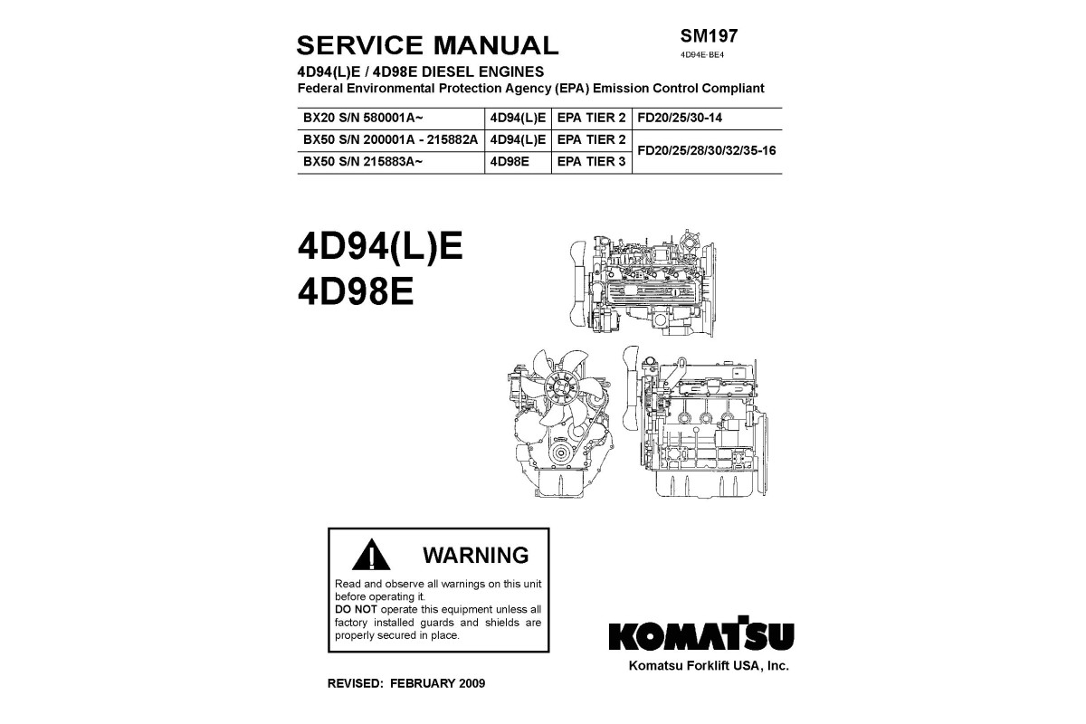 Komatsu 4D92E, 4D94LE, 4D98E Diesel Engines (applicable for FD20..30-14 ...