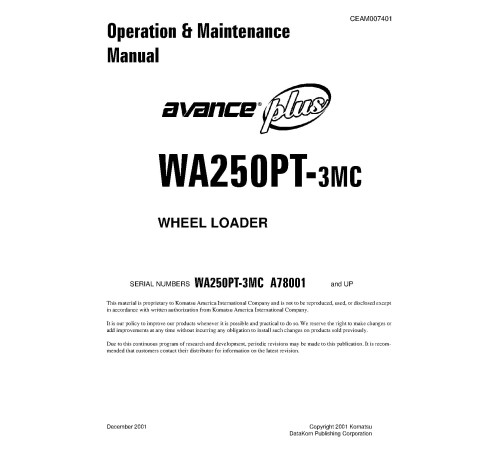 Komatsu WA250PT-3-MC (SN from A78001) Tool Cariers (Japan) Operate and Maintenance manual (CEAD007401) Komatsu WA250PT-3-MC (SN from A78001) Tool Cariers (Japan) Operate and Maintenance manual (CEAD007401)